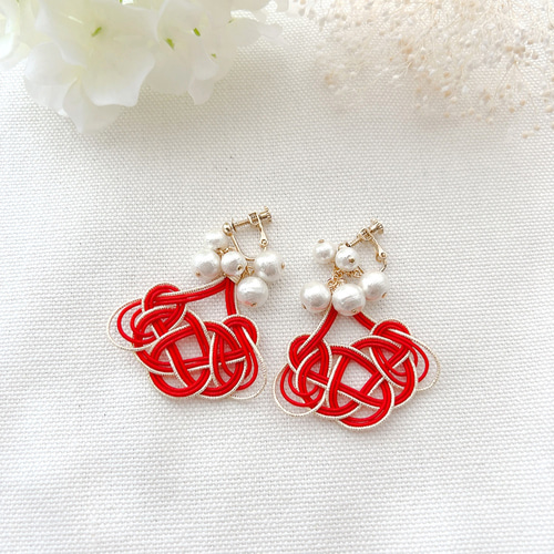 水引ピアス・イヤリング｜赤｜軽くて長時間使用にもオススメ｜和装