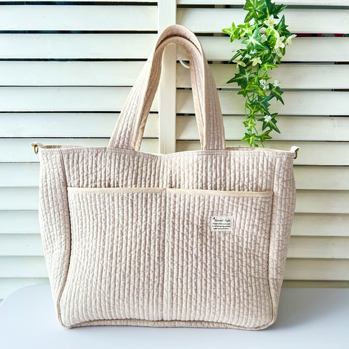 ヌビ仕切りマザーズバッグ/ベージュ/ハンドメイド 受注制作】ヌビバッグ ベージュカラー イブルバッグ マザーズバッグ