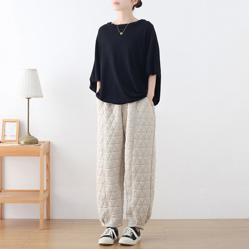 くつろぎタイムにも使える優しい穿き心地♪キルティングパンツ グレー