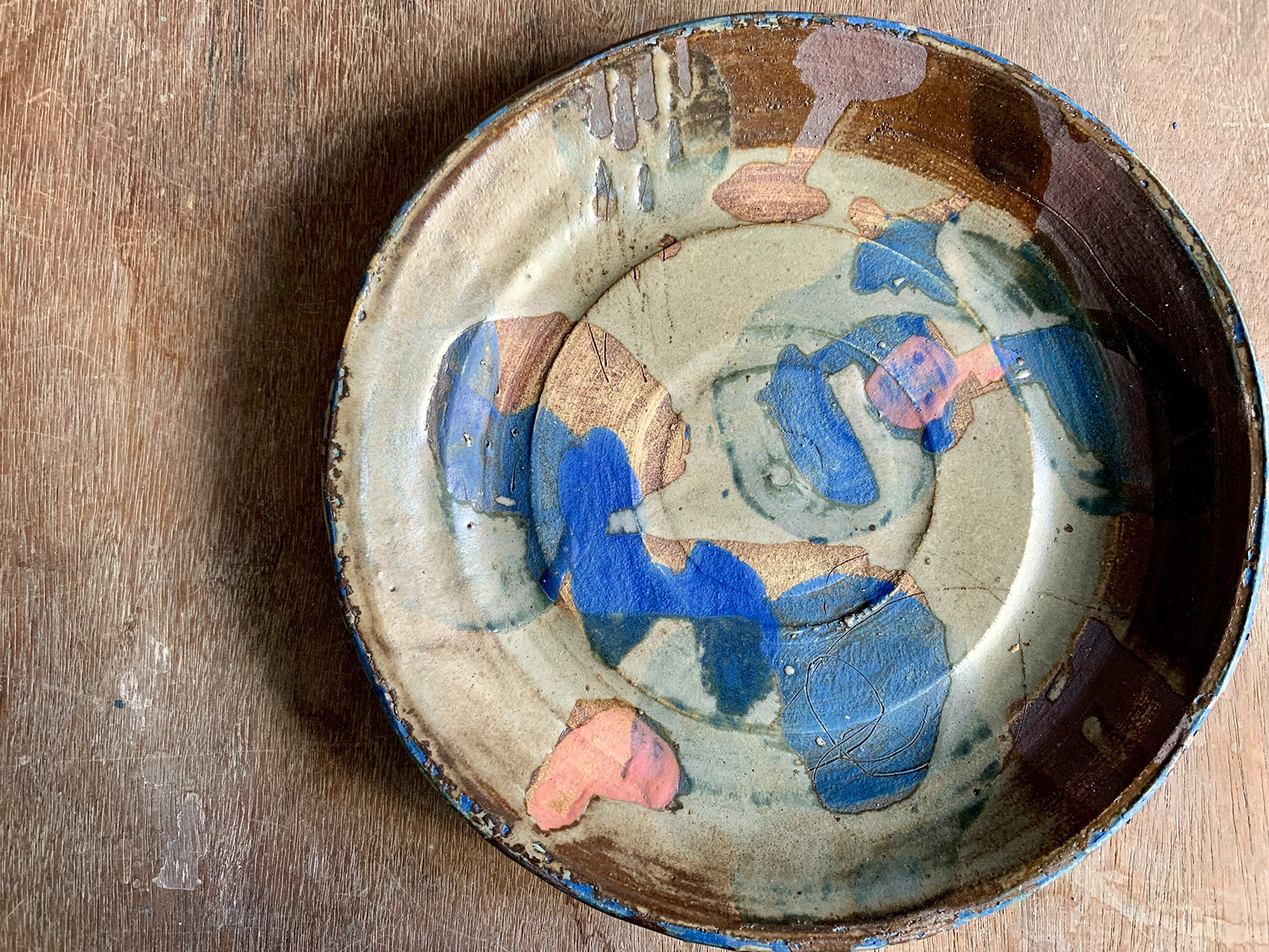 錆青ピンク7　大皿23cm