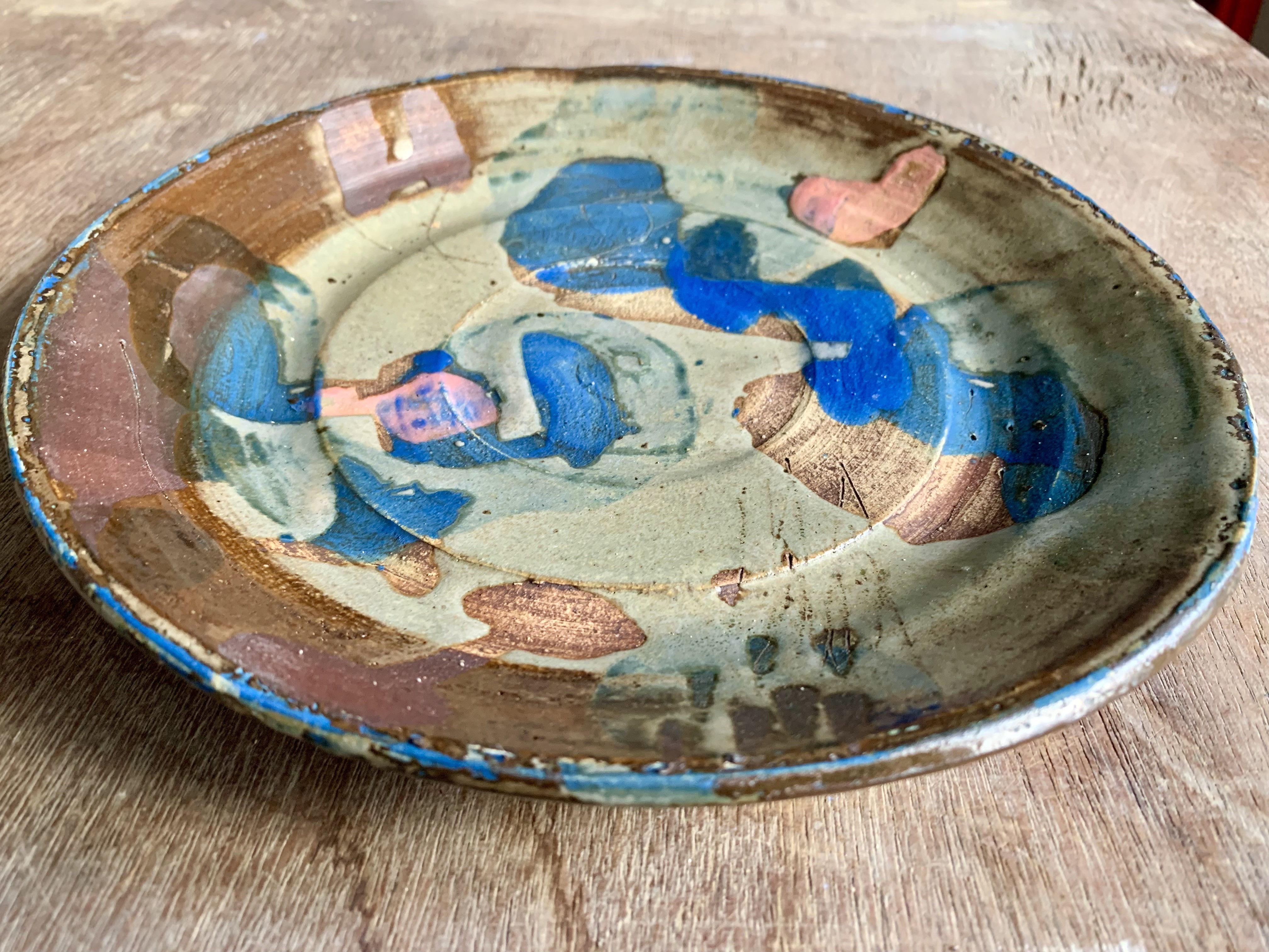 錆青ピンク7　大皿23cm