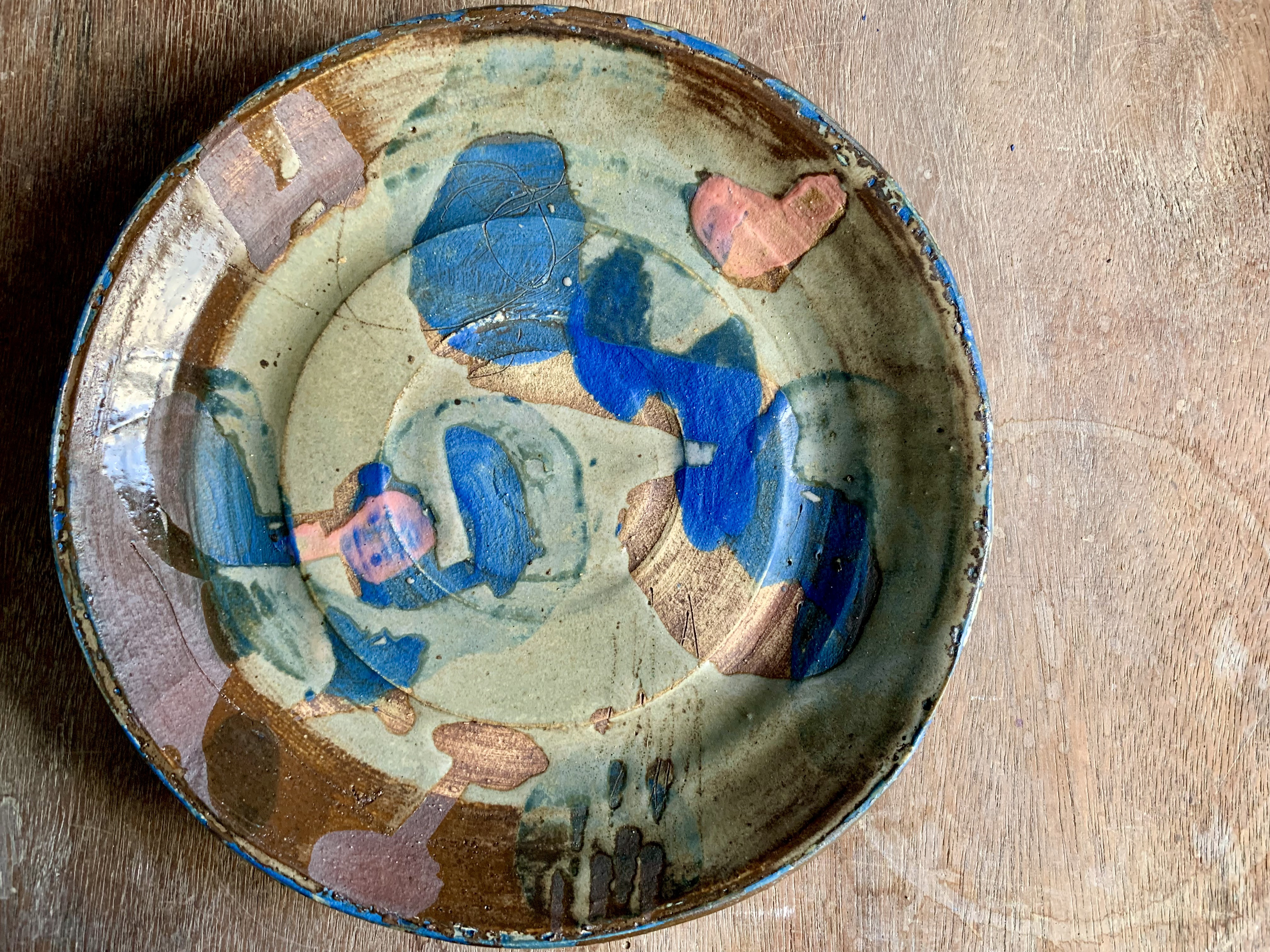 錆青ピンク7　大皿23cm