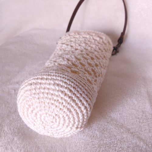 コットン100%のボトルカバー（白） ショルダー変更可 ボトルホルダー