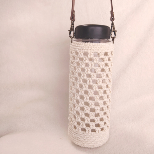 コットン100%のボトルカバー（白） ショルダー変更可 ボトルホルダー
