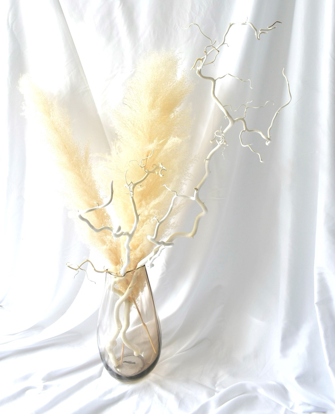 空間アートな白、彩り。　ウッド　パンパス　透明　おしゃれ花瓶　大きめサイズ