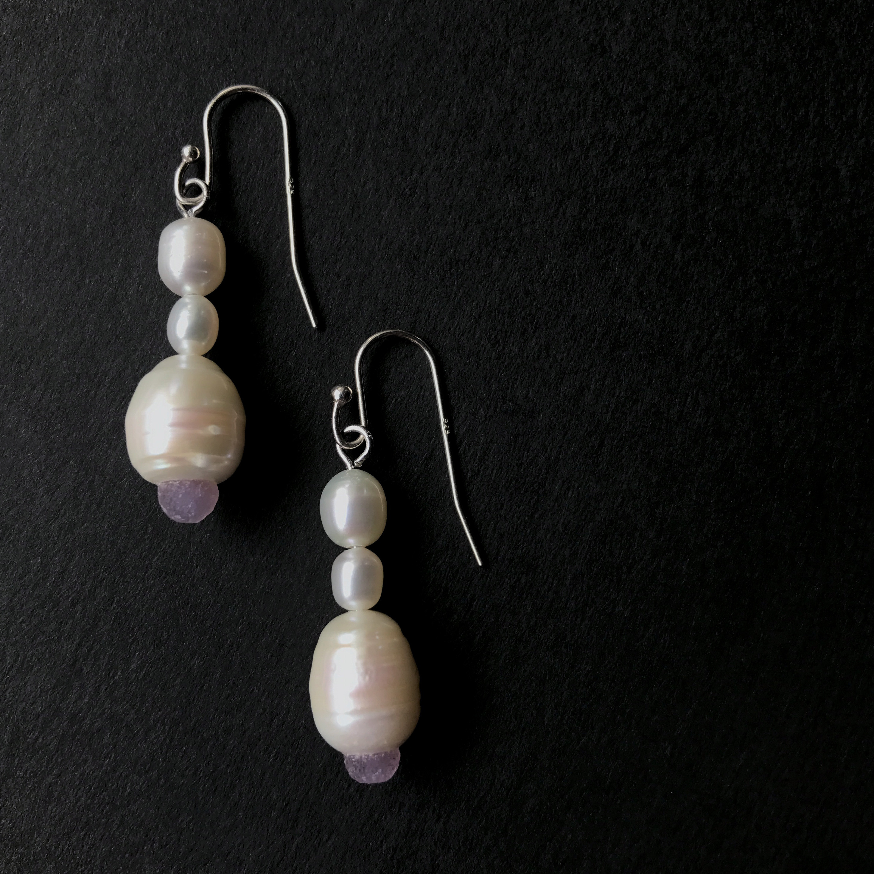 【一点物】淡水パール＋グレープカルセドニー　ピアス