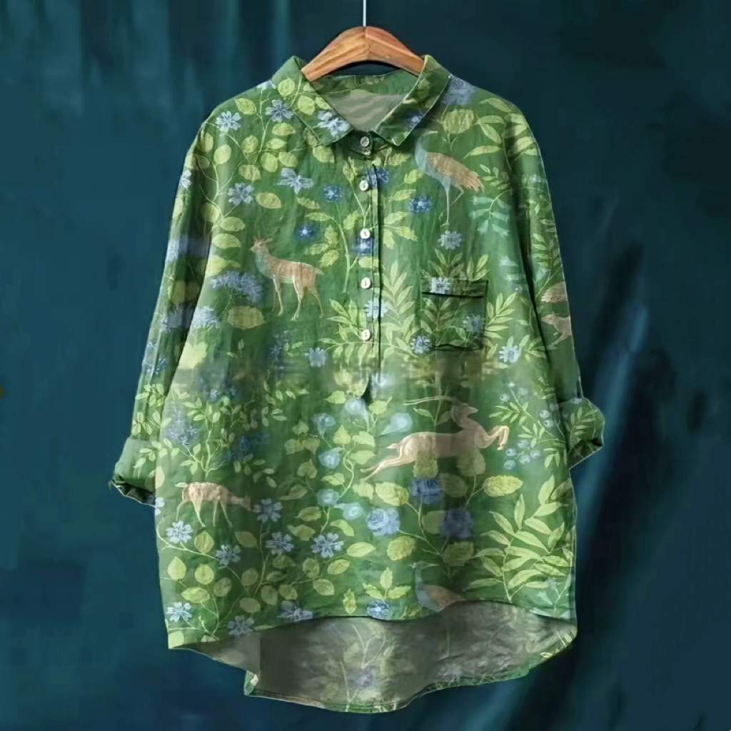 春、鹿、コットンブラウス 、ブラウス、シャツ 、トップス、秋、受注生産