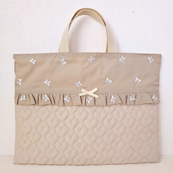 セミオーダー図書袋☆北欧風モノトーンキルト4柄×黒ドット ショルダー