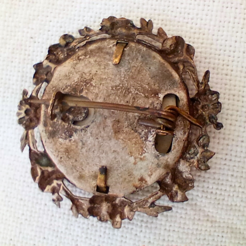 アンティークフォトフレームブローチ 真鍮 ガラスあり 1900年代初期