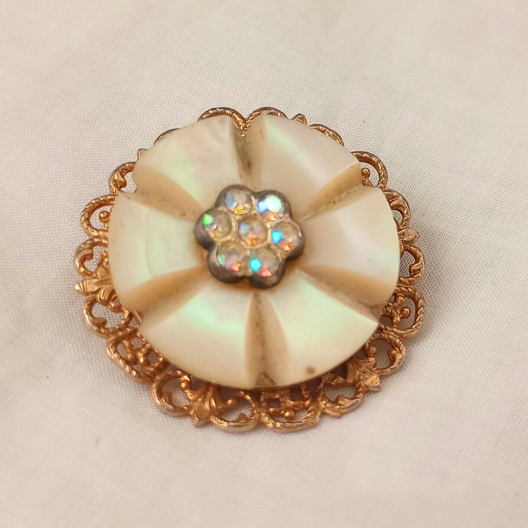 ヴィンテージブローチ 真鍮×マザーオブパール 丸