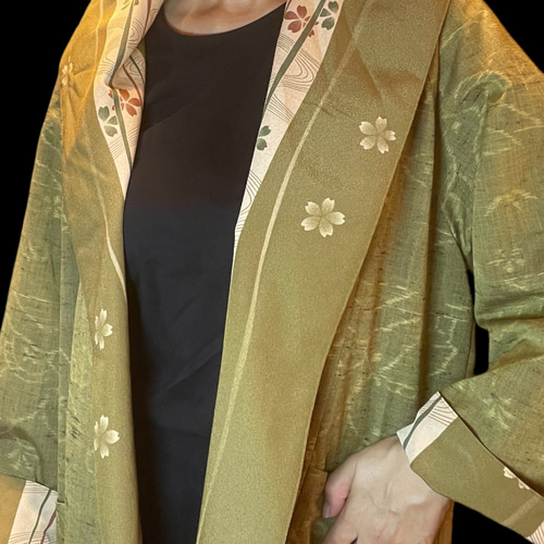 他人と被りたくない方へ スプリングコート 着物リメイク【緑系