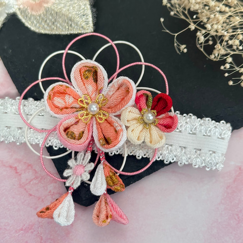 和風 ベビー ヘアバンド つまみ細工 100日祝い 百日祝い お食い初め