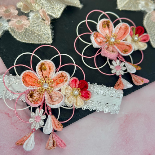 和風 ベビー ヘアバンド つまみ細工 100日祝い 百日祝い お食い初め