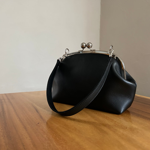 【極希少】コーチ ハンドバッグ がま口 オールレザー ネイビー 黒 シルバー金具 ベストセラー 商品ファッション - 【極希少】コーチ ハンドバッグ