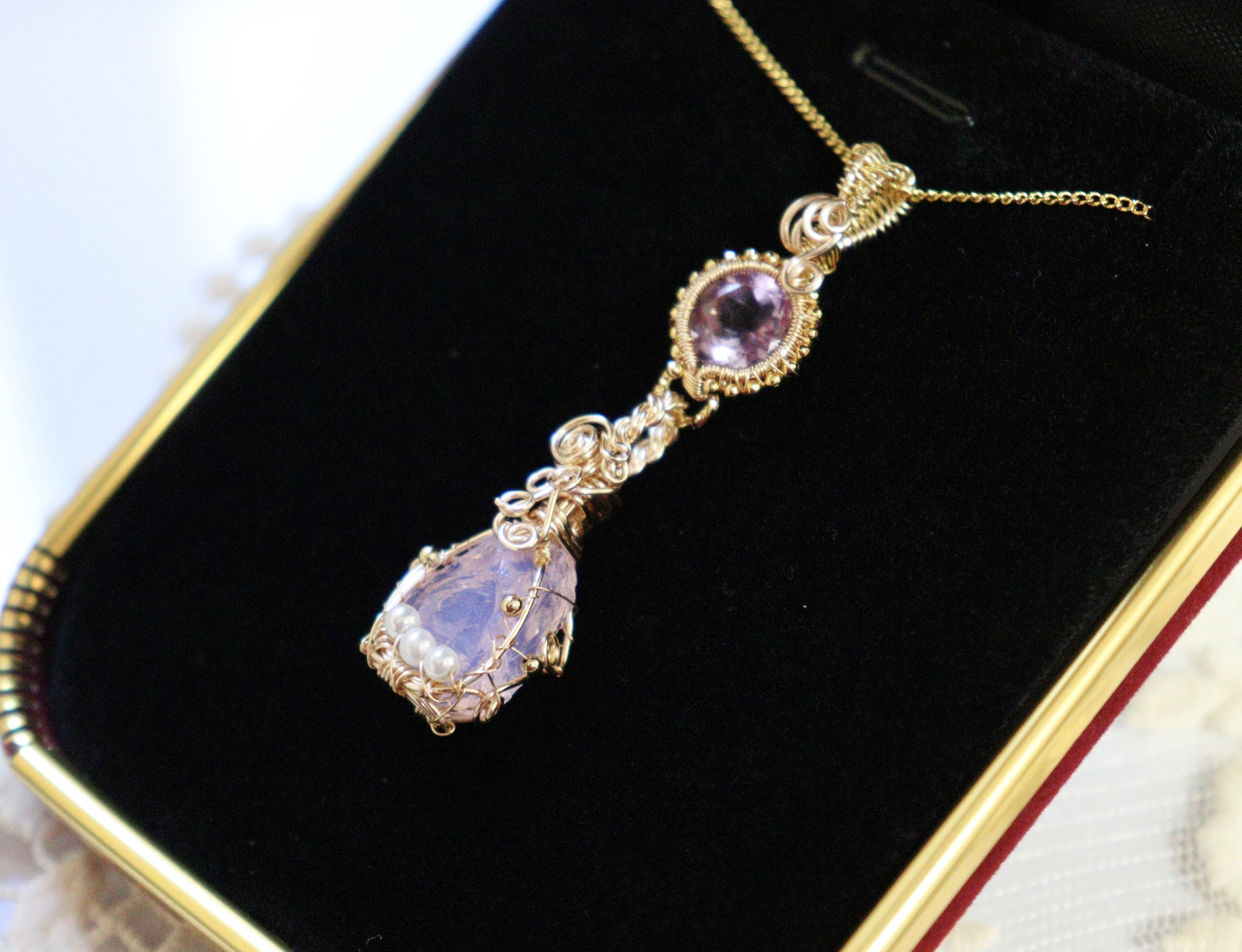 アンダラクリスタルとアメジストのワイヤージュエリーネックレス✧２月誕生石♡