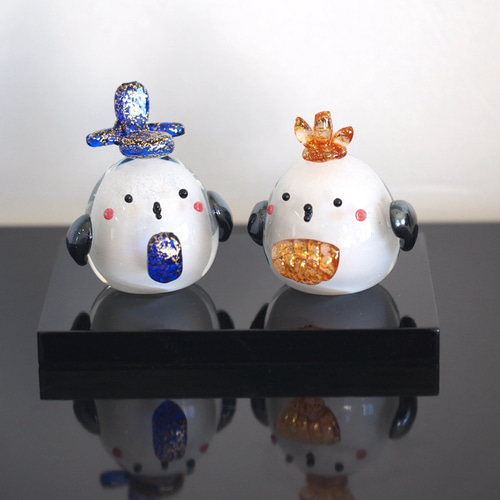 ❤️ミニチュア雛人形〜シマエナガ 〜《受注製作》黒塗板＆屏風付