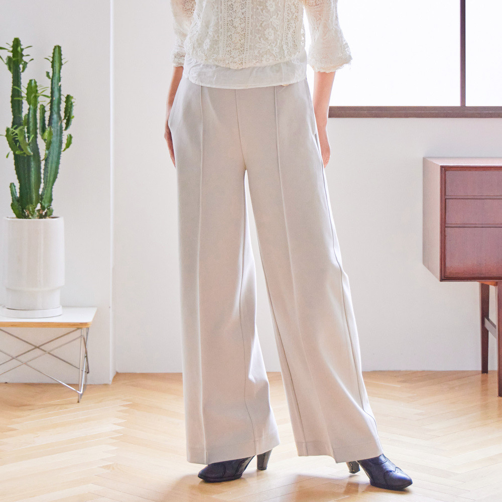 フォーマルにも◎これさえあれば！洗える美シルエットなワイドパンツ｜グレーベージュ