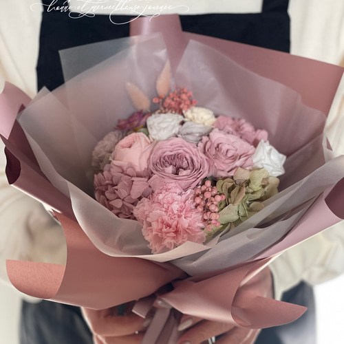 花束 プリザーブドフラワー プリザーブド花束 くすみピンク 韓国風花束