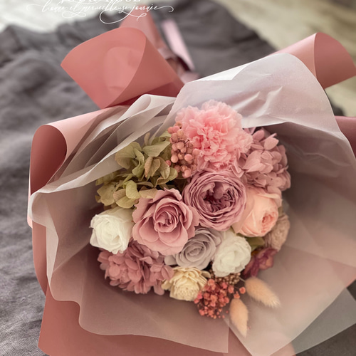 花束 プリザーブドフラワー プリザーブド花束 くすみピンク 韓国風花束