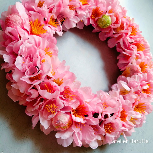 初節句お祝いひな祭り桃の花リース アートフラワーリース 桃の節句