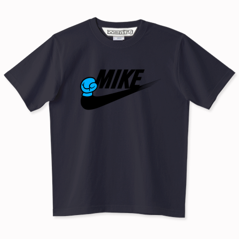 MIKE スラッシュ ロゴ　Blue　カットソーTシャツ　ブラックボディ【 インクジェット 】　ヘビー級のパロディロゴ