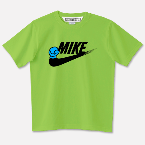 MIKE スラッシュ ロゴ　Blue　カットソーTシャツ　グリーンボディ【 インクジェット 】　ヘビー級のパロディロゴ