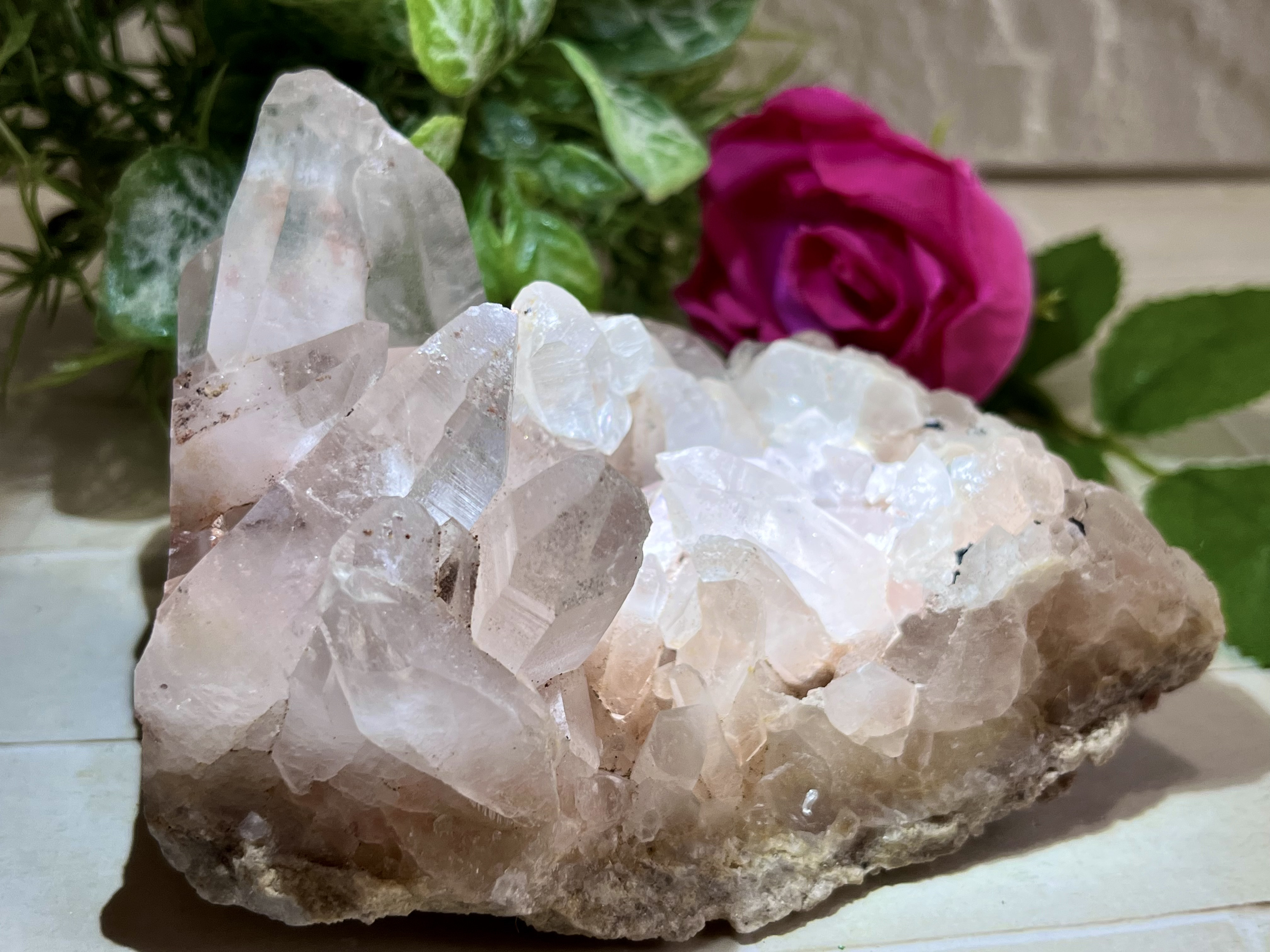 レシーバー　ヒマラヤ✨  レインボー　マニカラン　ピンク水晶  原石　クラスター