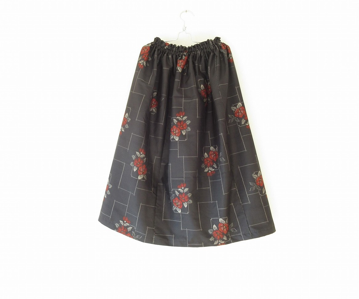 ☆大島紬着物スカート☆ツバキ柄♪/31ks034