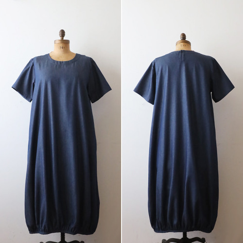 古布絣のバルーンワンピース　ゆったりサイズ　専用になりました ラスト4 最終SALE 122cm 甘織デニム 贅沢裾ギャザー