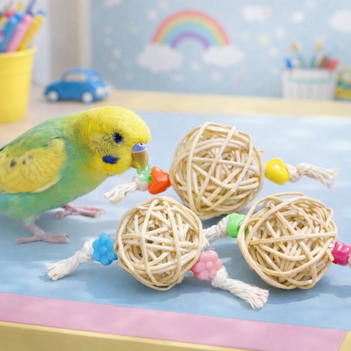 日本製 安心安全素材 鳥 インコ ボールの大きさ3cm かじりおもちゃ