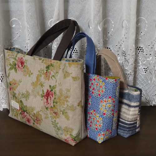 新品 作成キット 型紙と材料セット☆内ポケット付簡単トートバッグ トートバッグ
