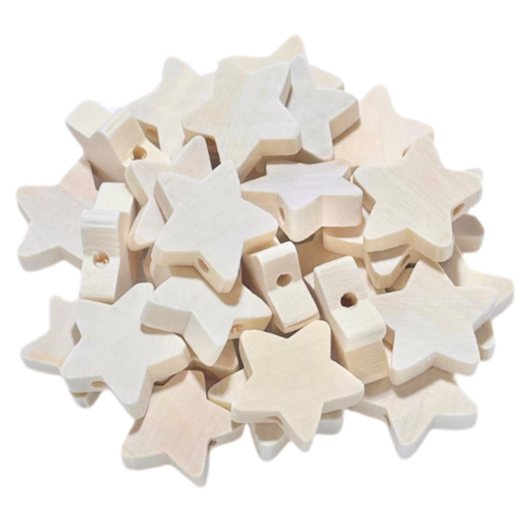 【スター 100個】星 ナチュラル ウッドビーズ 丸 穴2〜3mm 木目 天然 木製 約20×19mm前後 1枚目の画像