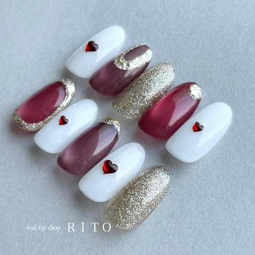 大人なボルドーマグネットハート♡ ネイルチップ バレンタイン ハート