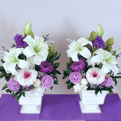 一対 2本〉《お盆2025》百合とダリアの仏花 お供え 墓花 お供え花