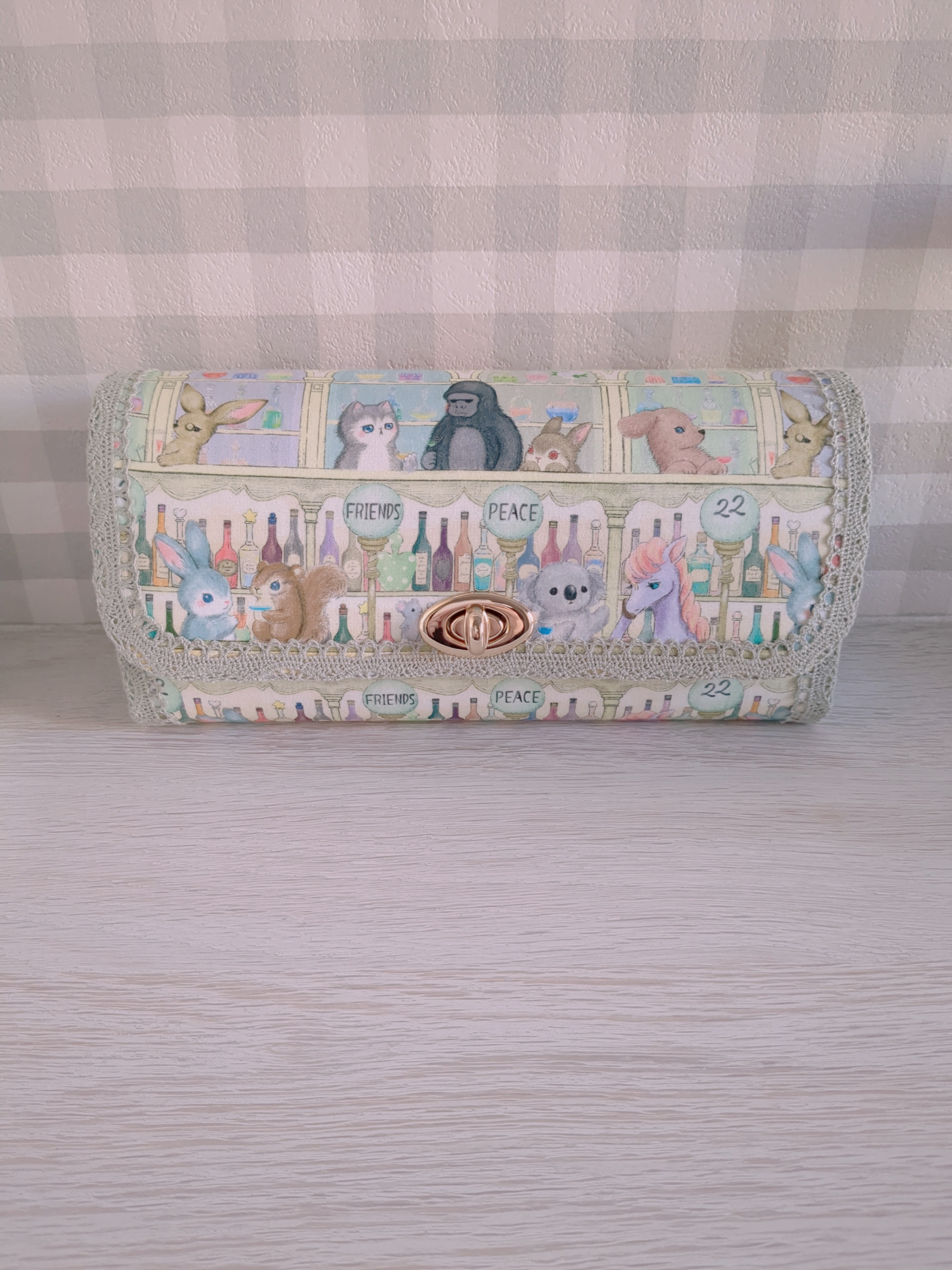 yukiemon 刺繍パウダーフレーク 20㎝ファスナーお財布ポーチ No.5