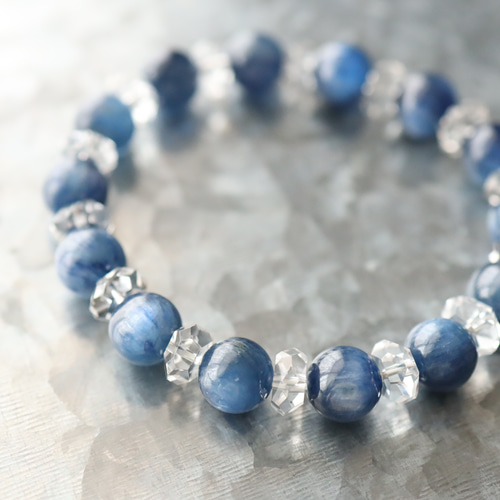 天然石ブレスレット ブルーグリーンカイヤナイト 藍晶石 /ラウンド/約