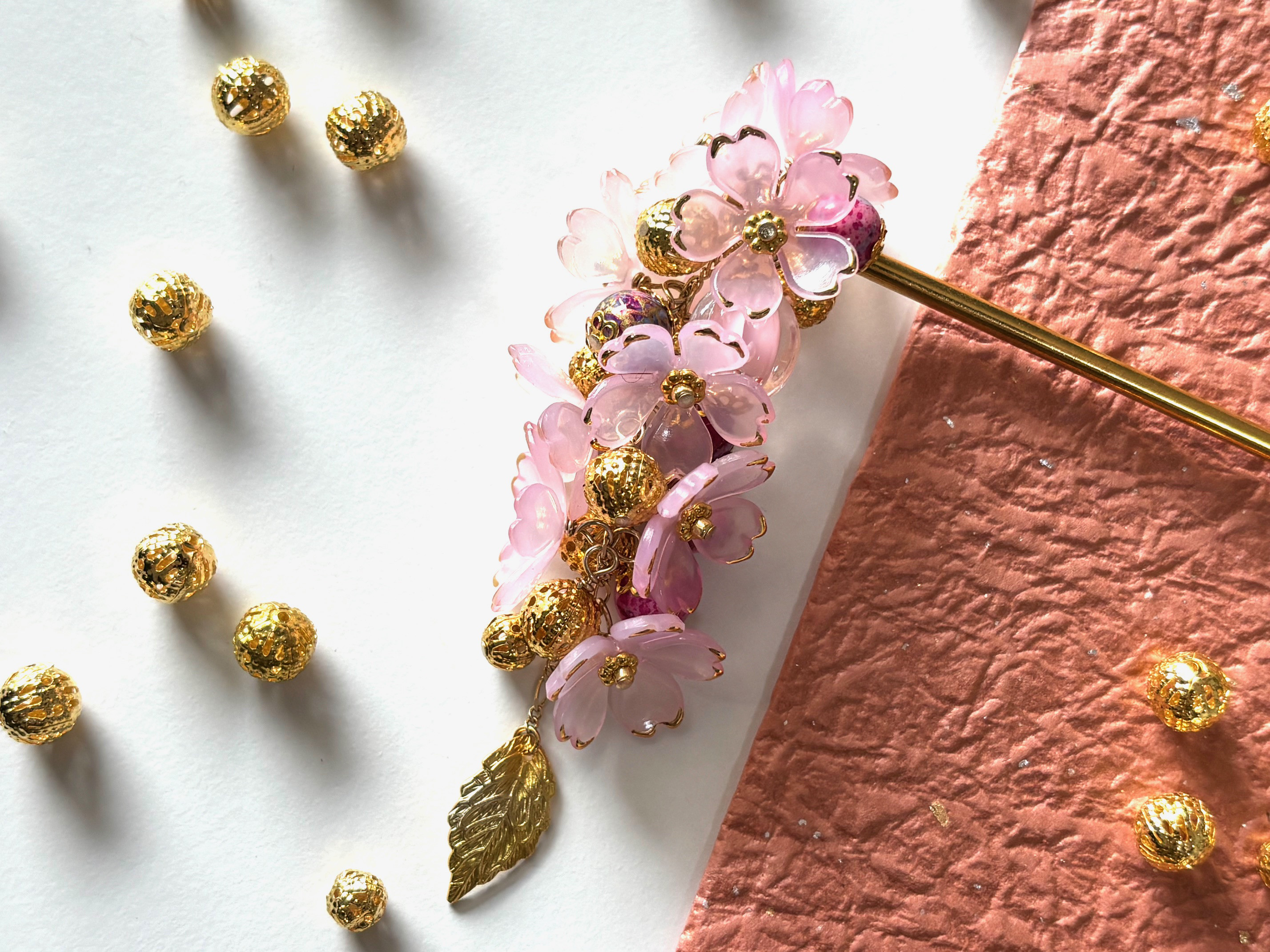 かんざし　枝垂れ桜　大花　一本挿し　一本簪　さくら　サクラ　春　ピンク　桃色　半透明　クリア