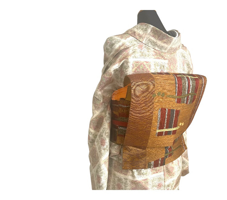 【手軽にお太鼓-作り帯】正絹　名古屋帯　博多織　金茶