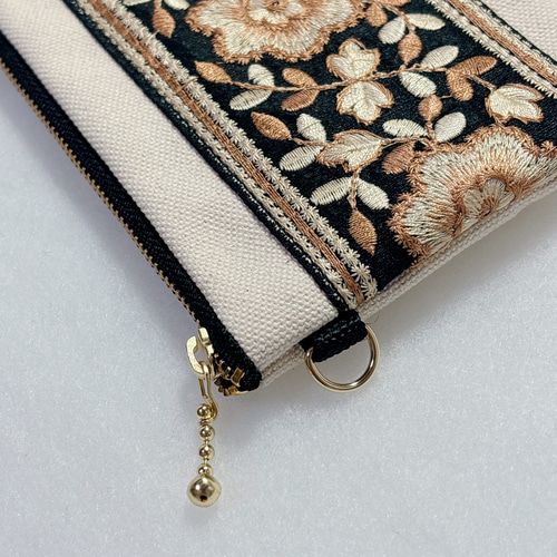 薄くて軽い！インド刺繍リボンの仕切りつきお財布ポーチ 長財布 TIPTOP
