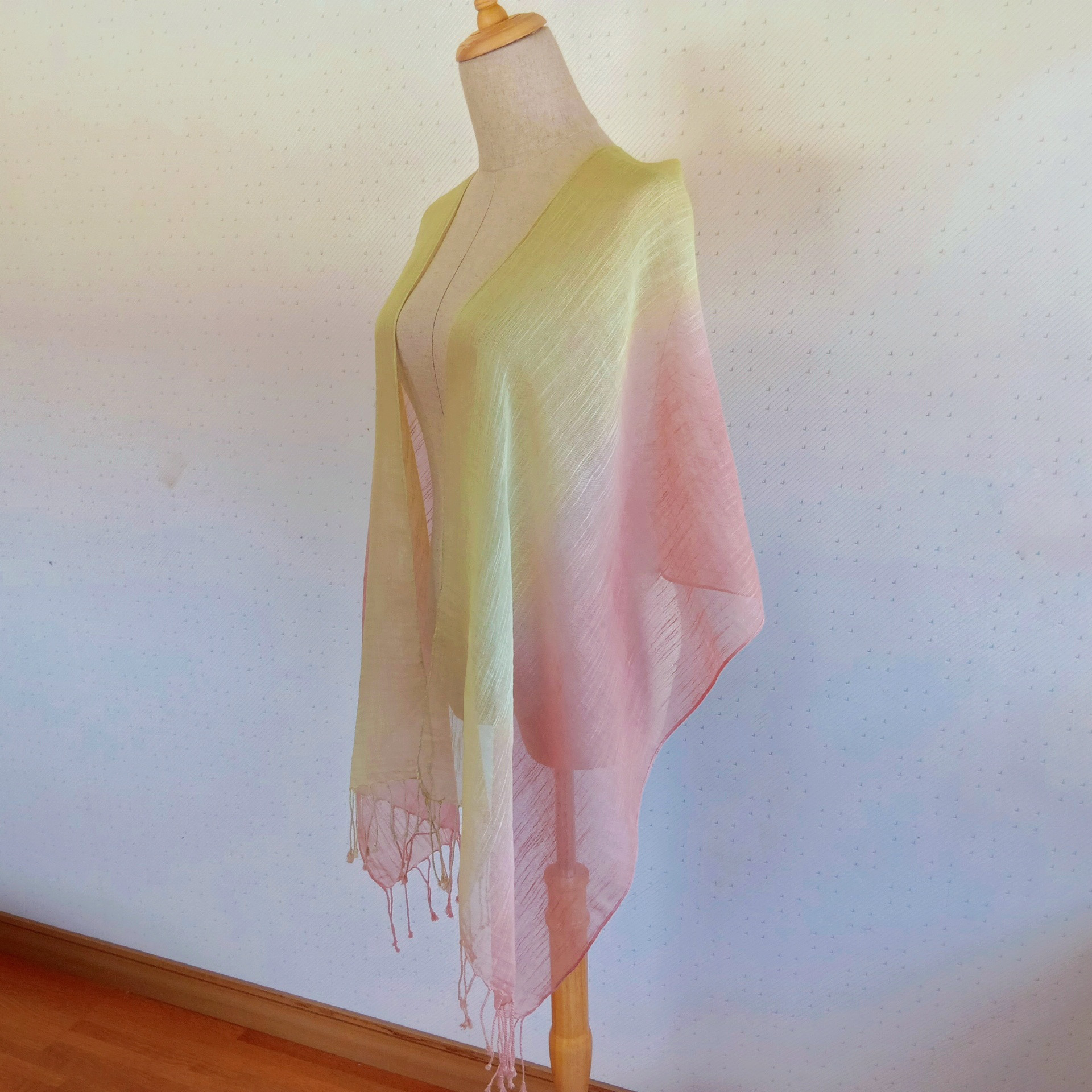 草木染め　桜で染めたストール　春のおとずれ　桜×よもぎ