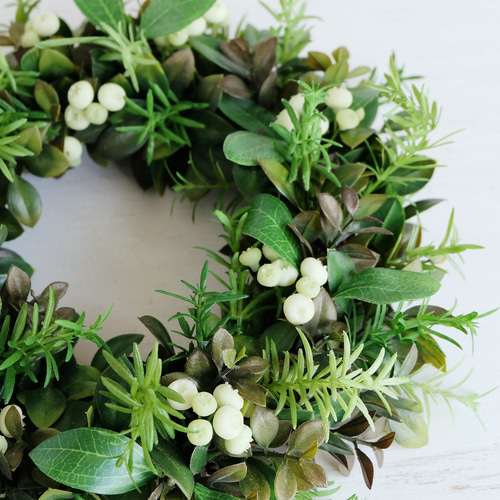 グリーンたっぷりのリース[アーティフィシャルフラワー30cm]造花