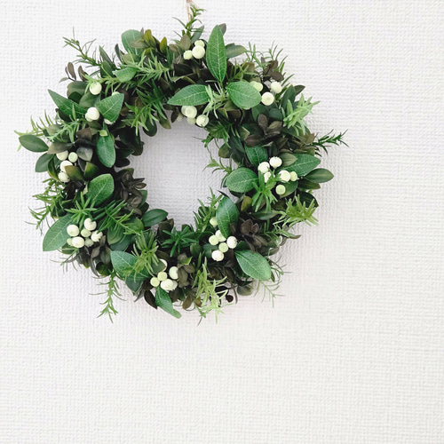 グリーンたっぷりのリース[アーティフィシャルフラワー30cm]造花