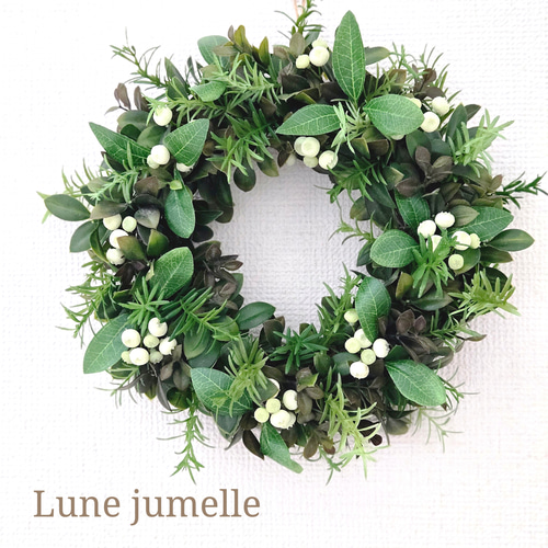 グリーンたっぷりのリース[アーティフィシャルフラワー30cm]造花