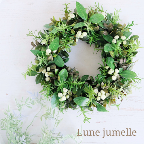 グリーンたっぷりのリース[アーティフィシャルフラワー30cm]造花