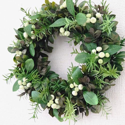 グリーンたっぷりのリース[アーティフィシャルフラワー30cm]造花