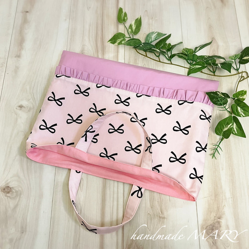 受注製作】韓国風リボン柄のオシャレなレッスンバック✨ ピンク