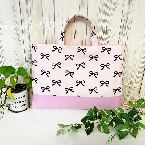 受注製作】韓国風リボン柄のオシャレなレッスンバック✨ ピンク