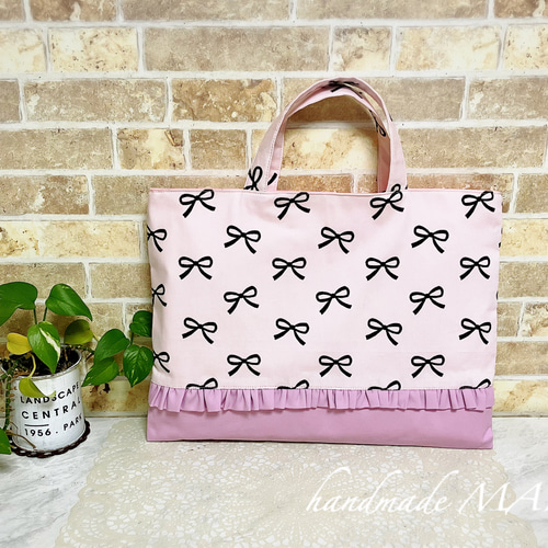 受注製作】韓国風リボン柄のオシャレなレッスンバック✨ ピンク