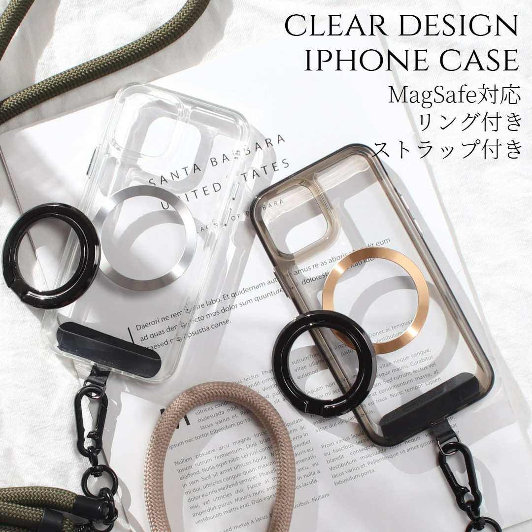iPhone13 ケース クリア リング付き 13mini 13Pro 13ProMAX マグセーフ ストラップ 可愛い