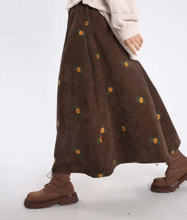 スカート/レディーススカート/ボトムス /ウエストゴム/コーデュロイ/春秋